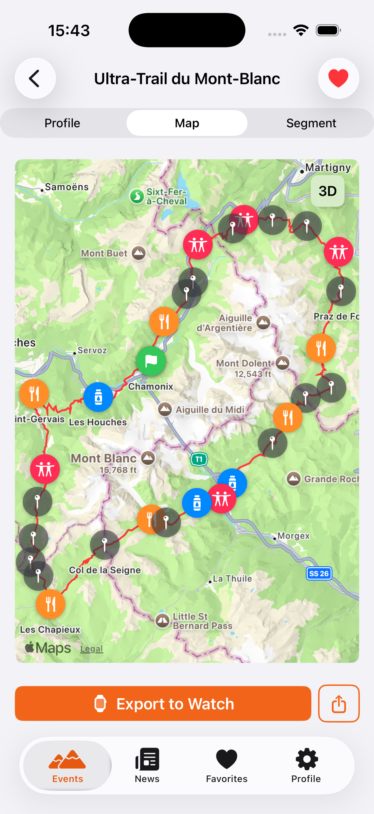 TrailSight app showing a race course