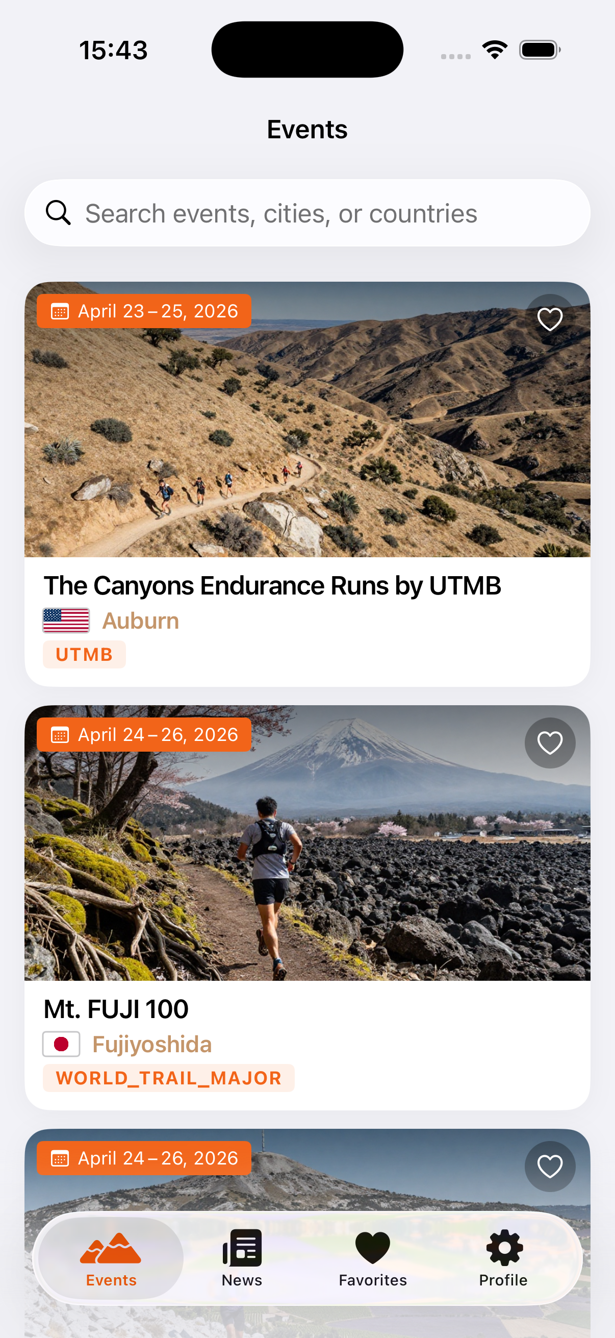 Race discovery feed in TrailSight